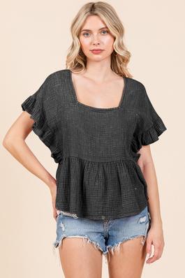 Relax Fit Square Neck Ruffle Top
