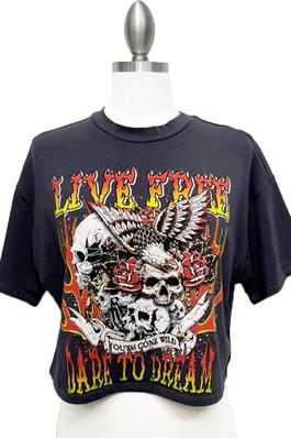 LIVE FREE SKULLS ON FIRE COTTON TOP