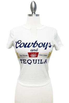 COWBOYS AND TEQUILA V-NECK COTTON TOP