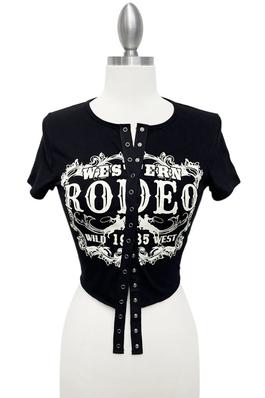 WESTERN RODEO GRAPHIC BUTTON TRIM FRONT TOP