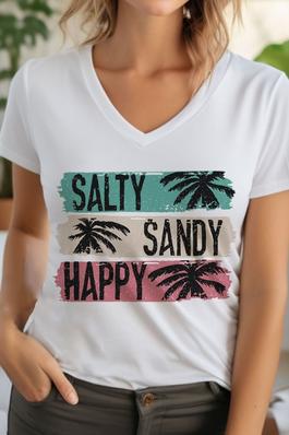 Salty Sandy Happy Unisex V Neck TShirt