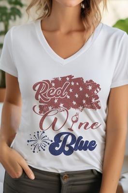 Patriotic Red Wine Blue Unisex V Neck TShirt
