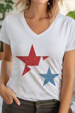 Sparkly American Flag Stars Unisex V Neck TShirt