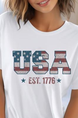 USA Est 1776 Distressed UNISEX Round NeckTShirt