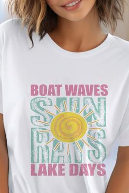 Retro Boat Waves Sun Rays UNISEX Round NeckTShirt