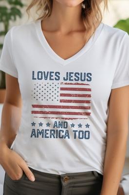 Loves Jesus and America Too Unisex V Neck TShirt