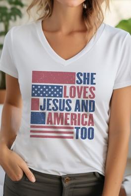 She Loves Jesus and America  Unisex V Neck TShirt