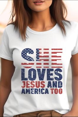 She Loves Jesus and America UNISEX RoundNeckTShirt