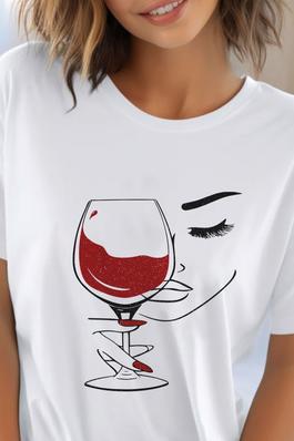 Woman With Wine Glass UNISEX Round Neck TShirt