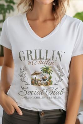 Chillin and Grillin Social Unisex V Neck TShirt