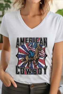 American Cowboy American Flag Unisex V Neck TShirt