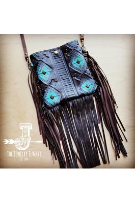 MEDIUM Crossbody Handbag Blue Navajo Leather