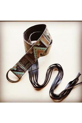 Turquoise Navajo Leather Belt w/ Leather Fringe
