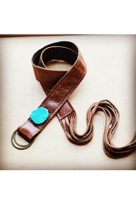 Cognac Leather Belt & Turquoise w/ Leather Fringe
