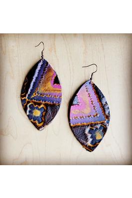 Leather Oval Earring-Magenta Navajo