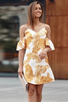 V-NECK DRESS WITH LOTUS SLEEVES