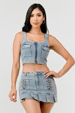 Stretched Denim Top with Pockets