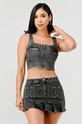 Stretched Denim Top with Pockets