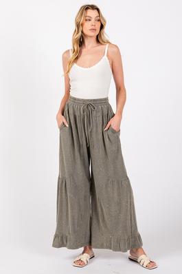 MINERAL WASHED STRETCHED KNIT WIDE PANTS 