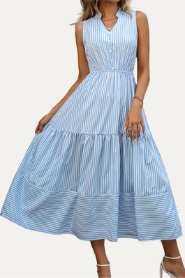 Timeless Blue Striped Sleeveless Tiered Maxi Dress