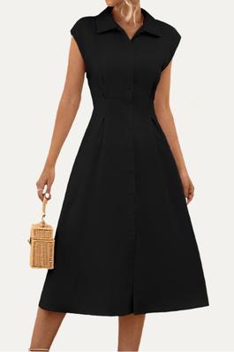 Always Chic Solid Color Button-Up Sleeveless Midi Dress