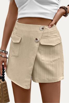 Unique Apricot Textured High-Waist Overlap Mini Shorts