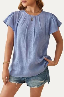 Casually Plisse Pleated Round Neck Short Sleeve Top