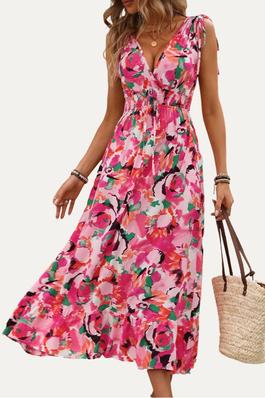 Passionately Multicolor Printed Sleeveless Smock Maxi Dress