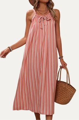 Go On Holiday Striped Tie-Front Sleeveless Midi Dress