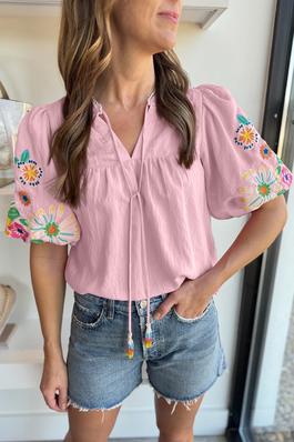 Floral Embroidered Puff Sleeve Blouse