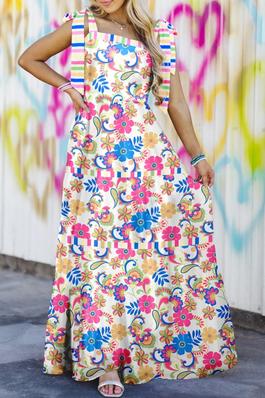 Floral Stripe Trim Maxi Dress