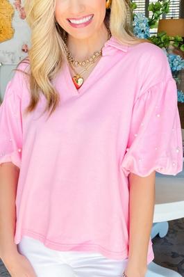 Pearl Studded Puff Sleeve Top