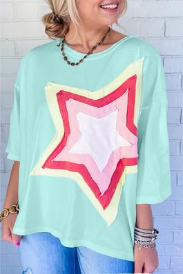 Colorblock Star Patch Tunic Top Plus Size
