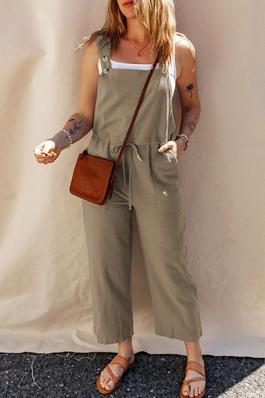 Button Straps Drawstring Cropped Overall