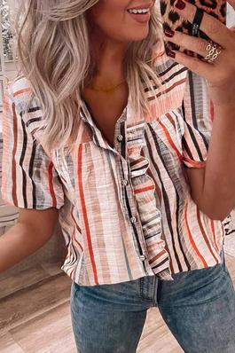 Stripe Frilled Short Sleeve Shirt