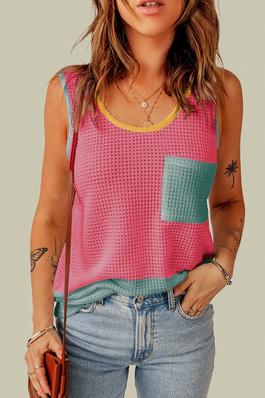 Colorblock Waffle Patched Pocket Top
