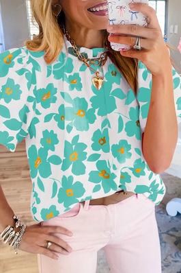 Floral Puff Sleeve Frilled Blouse