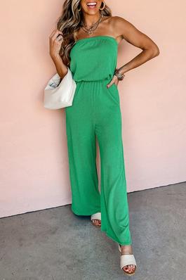 Ribbed Strapless Wide Leg Jumpsuit
