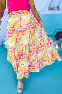 Abstract Tiered Flowy Maxi Skirt