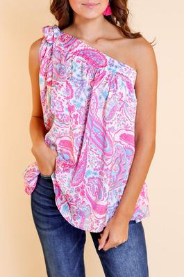 Paisley One-Shoulder Tank Top