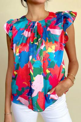 Abstract Flutter Sleeve Blouse