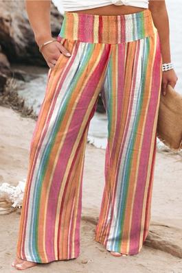 Stripe Smocked Waist Pants Plus Size