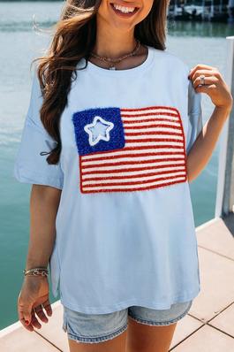 American Flag Tinsel Embroidered T-Shirt
