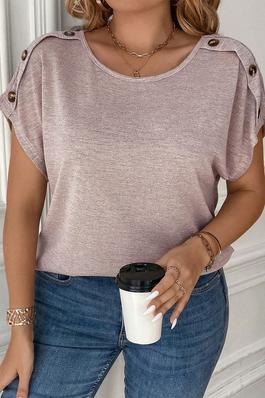 Buttoned Batwing Sleeve Tee Plus Size