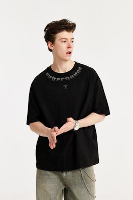 American street gradient embroidered print T-shirt
