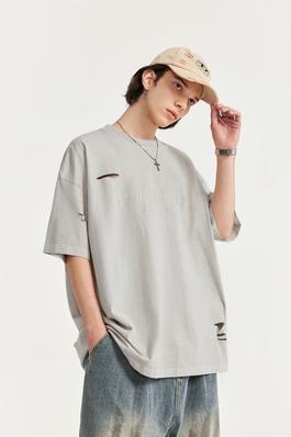 Street loose ripped men's short-sleeved T-shirts