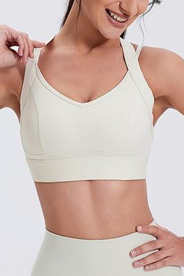 Double-strap integrated crossover sports bras