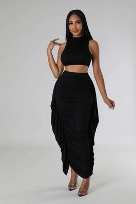 2pc Set with Crop Top and High Waisted Skirt Set