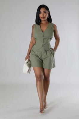 Sleeveless Vest with High-Waisted Button Shorts