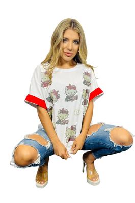 Vintage Kitty Graphic T-Shirt Top with Relaxed Fit